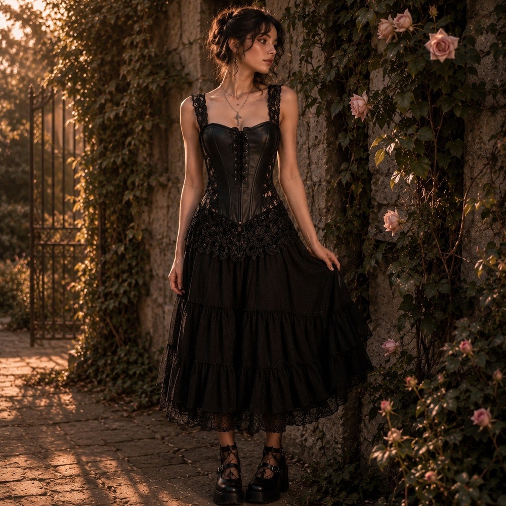 Black‎ Lace Corset Top Size 34 Faux Leather Bustier Goth Ren Faire Coquette Alt